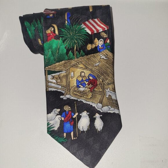 Hallmark Holiday Tradition Christmas Tie Mary Joseph In Manger 3 Wise Men - Picture 1 of 6